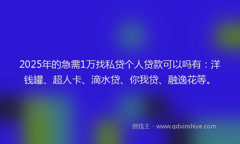 2025年的急需1万找私贷个人贷款可以吗有：洋钱罐、超人卡、滴水贷、你我贷、融逸花等。