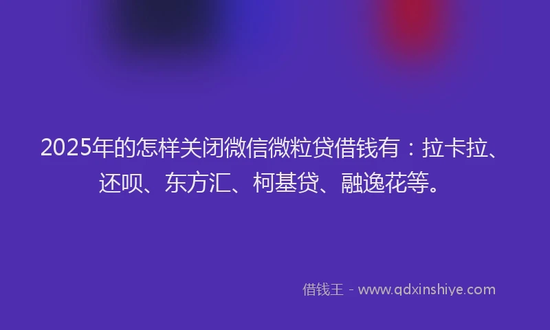 2025年的怎样关闭微信微粒贷借钱有：拉卡拉、还呗、东方汇、柯基贷、融逸花等。
