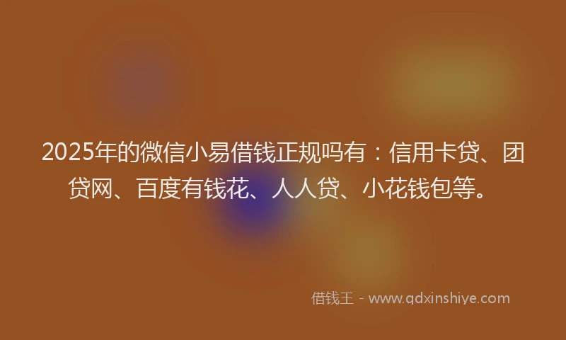 2025年的微信小易借钱正规吗有：信用卡贷、团贷网、百度有钱花、人人贷、小花钱包等。
