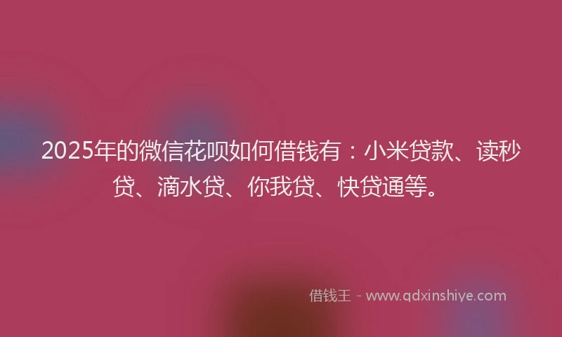 2025年的微信花呗如何借钱有：小米贷款、读秒贷、滴水贷、你我贷、快贷通等。