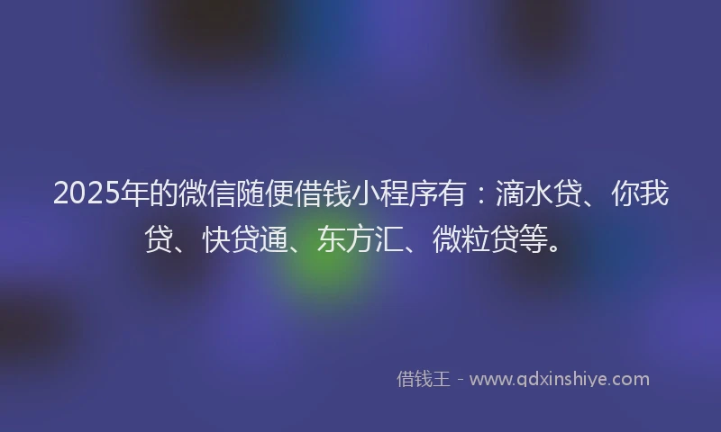 2025年的微信随便借钱小程序有：滴水贷、你我贷、快贷通、东方汇、微粒贷等。