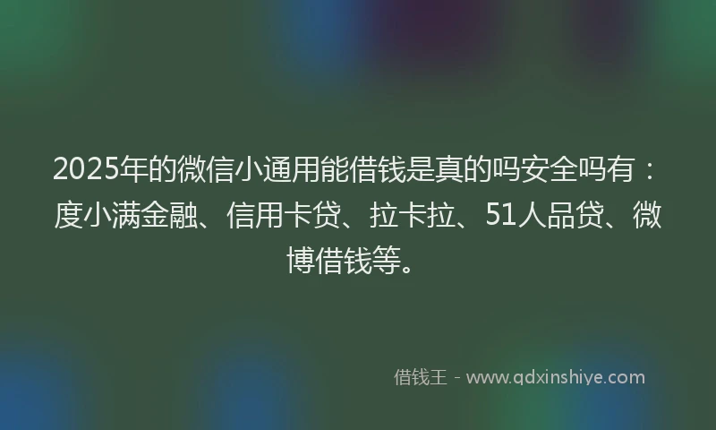 2025年的微信小通用能借钱是真的吗安全吗有：度小满金融、信用卡贷、拉卡拉、51人品贷、微博借钱等。