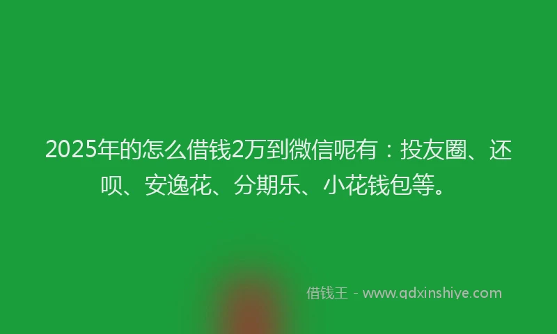 2025年的怎么借钱2万到微信呢有：投友圈、还呗、安逸花、分期乐、小花钱包等。