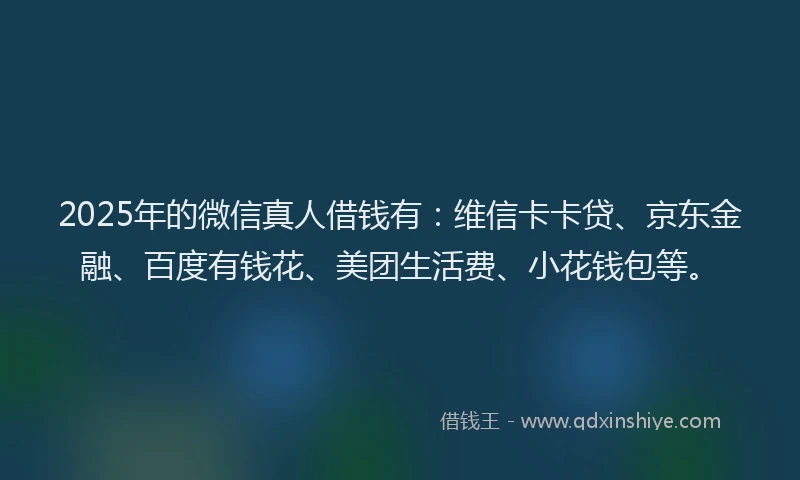 2025年的微信真人借钱有：维信卡卡贷、京东金融、百度有钱花、美团生活费、小花钱包等。