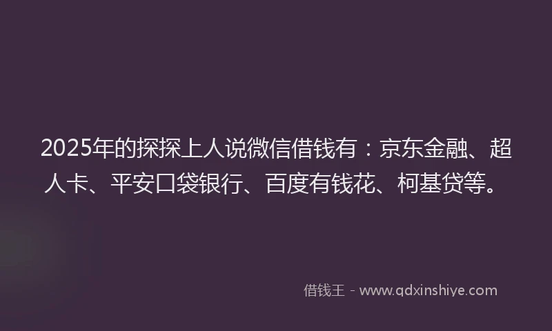2025年的探探上人说微信借钱有：京东金融、超人卡、平安口袋银行、百度有钱花、柯基贷等。