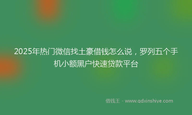 2025年热门微信找土豪借钱怎么说，罗列五个手机小额黑户快速贷款平台