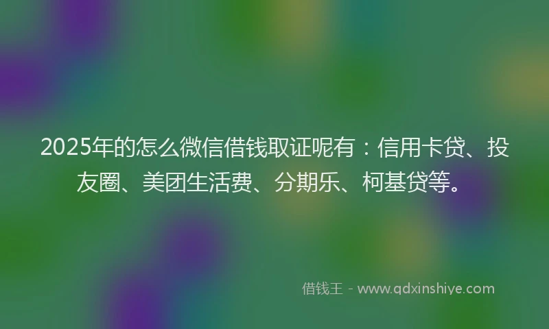 2025年的怎么微信借钱取证呢有：信用卡贷、投友圈、美团生活费、分期乐、柯基贷等。