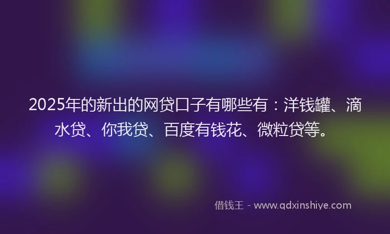 2025年的新出的网贷口子有哪些有：洋钱罐、滴水贷、你我贷、百度有钱花、微粒贷等。