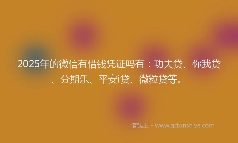 2025年的微信有借钱凭证吗有：功夫贷、你我贷、分期乐、平安i贷、微粒贷等。