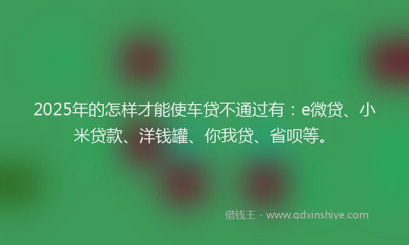 2025年的怎样才能使车贷不通过有：e微贷、小米贷款、洋钱罐、你我贷、省呗等。