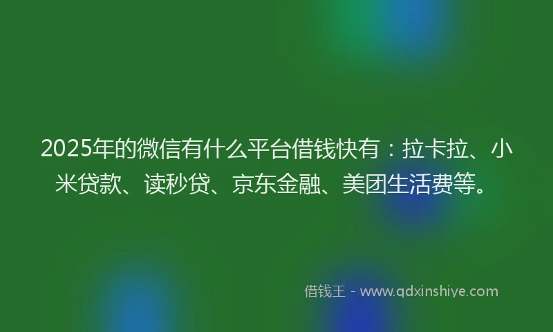 2025年的微信有什么平台借钱快有：拉卡拉、小米贷款、读秒贷、京东金融、美团生活费等。