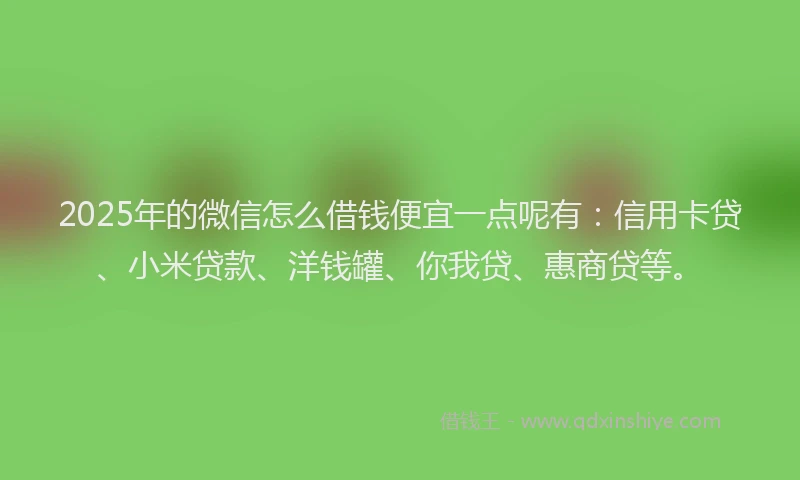2025年的微信怎么借钱便宜一点呢有：信用卡贷、小米贷款、洋钱罐、你我贷、惠商贷等。
