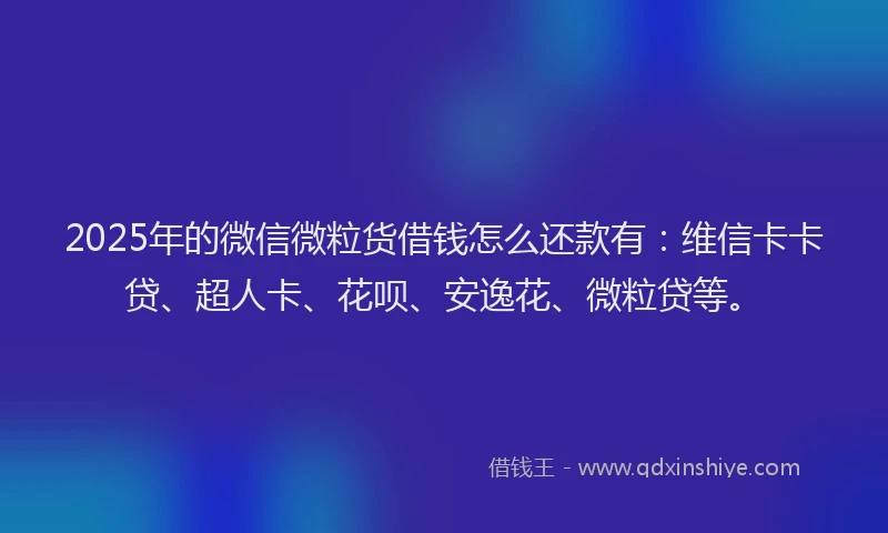 2025年的微信微粒货借钱怎么还款有：维信卡卡贷、超人卡、花呗、安逸花、微粒贷等。