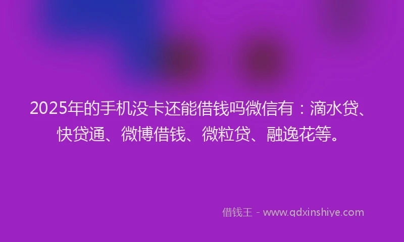 2025年的手机没卡还能借钱吗微信有：滴水贷、快贷通、微博借钱、微粒贷、融逸花等。