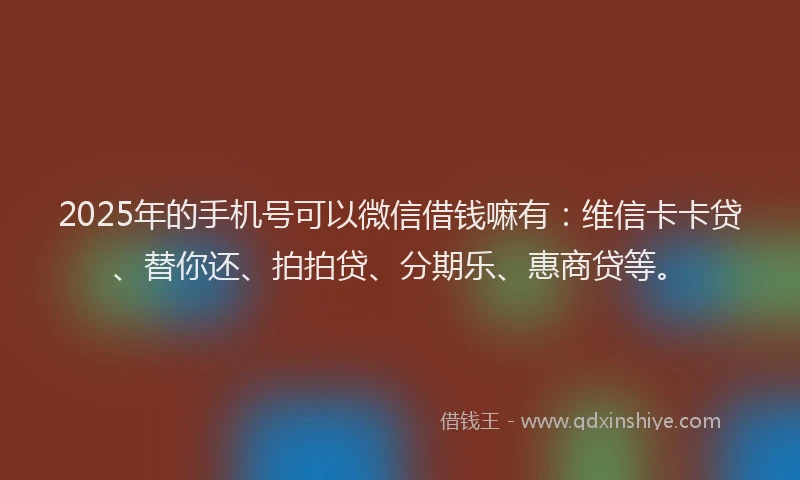 2025年的手机号可以微信借钱嘛有：维信卡卡贷、替你还、拍拍贷、分期乐、惠商贷等。