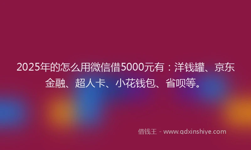 2025年的怎么用微信借5000元有：洋钱罐、京东金融、超人卡、小花钱包、省呗等。
