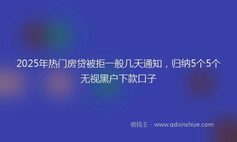 2025年热门房贷被拒一般几天通知，归纳5个5个无视黑户下款口子
