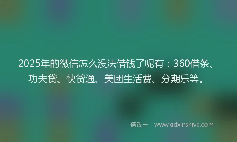 2025年的微信怎么没法借钱了呢有：360借条、功夫贷、快贷通、美团生活费、分期乐等。