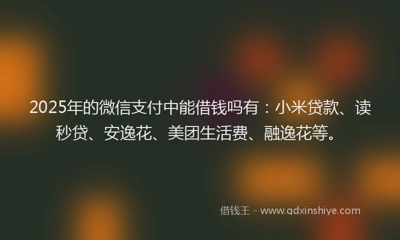 2025年的微信支付中能借钱吗有：小米贷款、读秒贷、安逸花、美团生活费、融逸花等。