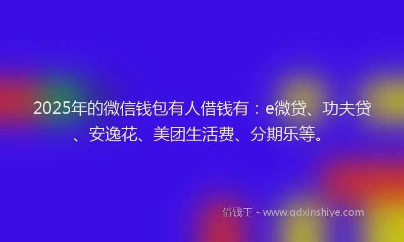 2025年的微信钱包有人借钱有：e微贷、功夫贷、安逸花、美团生活费、分期乐等。