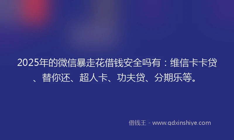 2025年的微信暴走花借钱安全吗有：维信卡卡贷、替你还、超人卡、功夫贷、分期乐等。