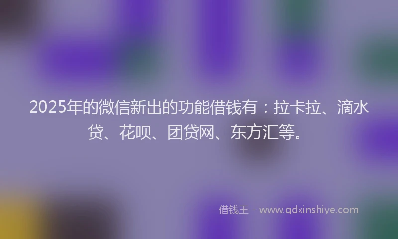 2025年的微信新出的功能借钱有：拉卡拉、滴水贷、花呗、团贷网、东方汇等。