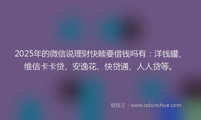 2025年的微信说理财快赎要借钱吗有：洋钱罐、维信卡卡贷、安逸花、快贷通、人人贷等。