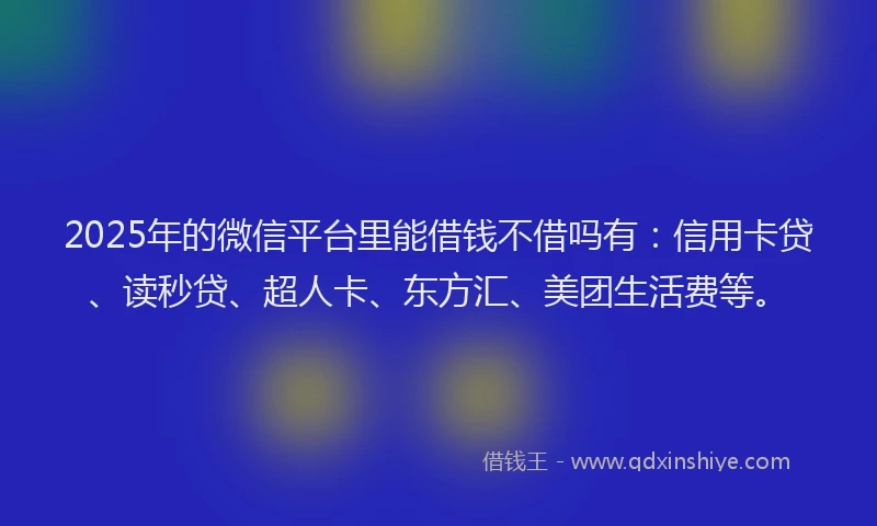 2025年的微信平台里能借钱不借吗有：信用卡贷、读秒贷、超人卡、东方汇、美团生活费等。