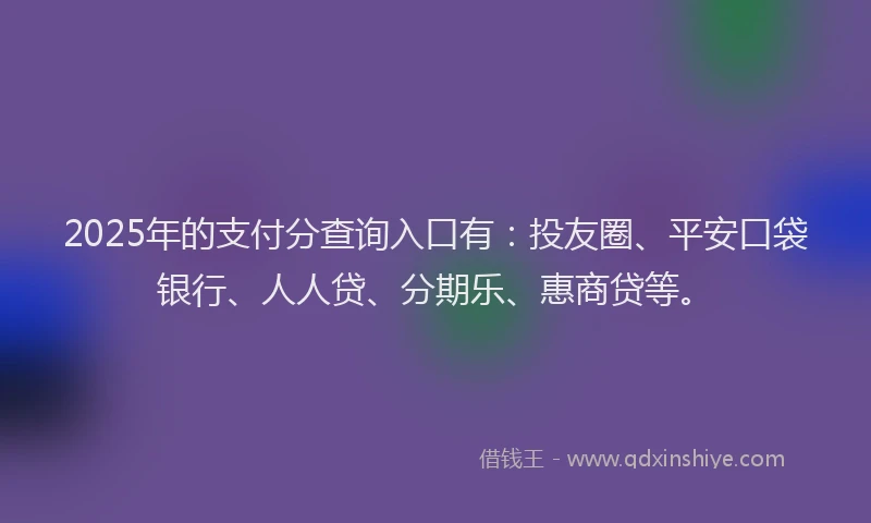 2025年的支付分查询入口有：投友圈、平安口袋银行、人人贷、分期乐、惠商贷等。