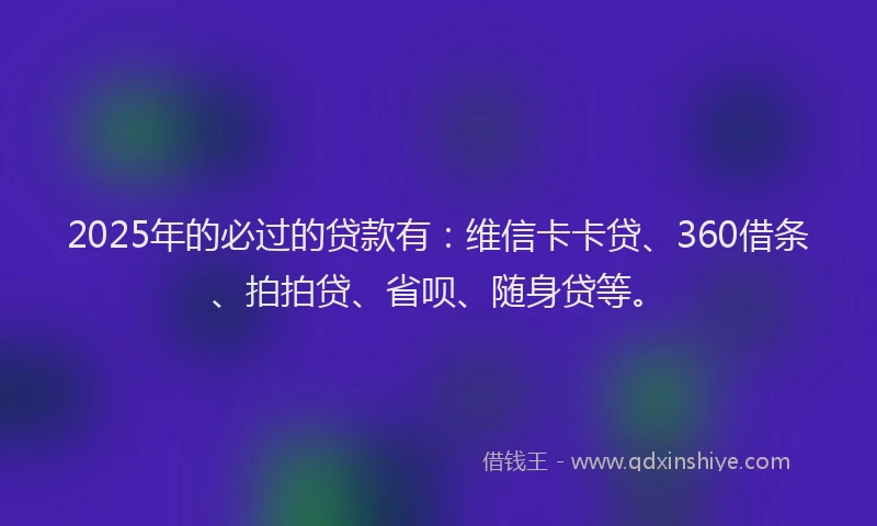 2025年的必过的贷款有：维信卡卡贷、360借条、拍拍贷、省呗、随身贷等。