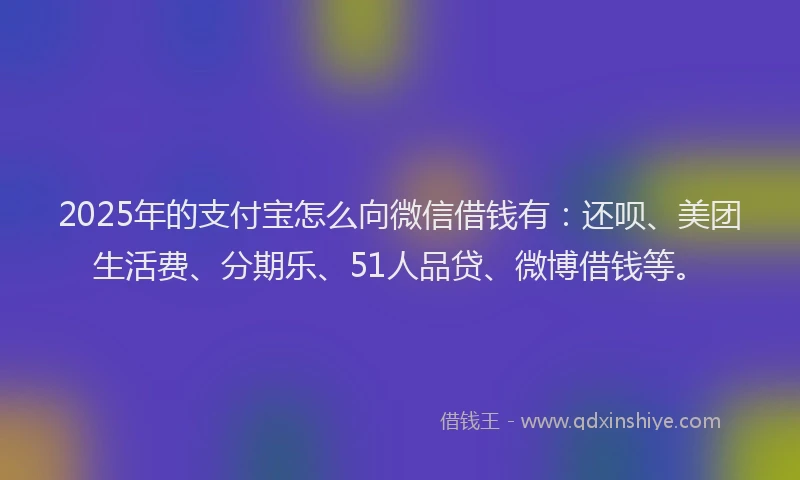 2025年的支付宝怎么向微信借钱有：还呗、美团生活费、分期乐、51人品贷、微博借钱等。