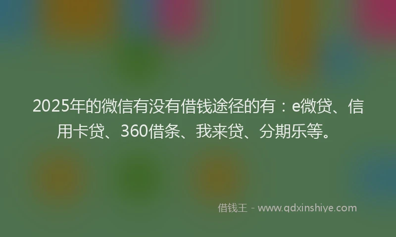 2025年的微信有没有借钱途径的有：e微贷、信用卡贷、360借条、我来贷、分期乐等。