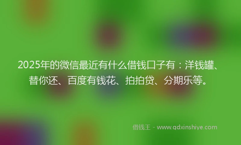 2025年的微信最近有什么借钱口子有：洋钱罐、替你还、百度有钱花、拍拍贷、分期乐等。