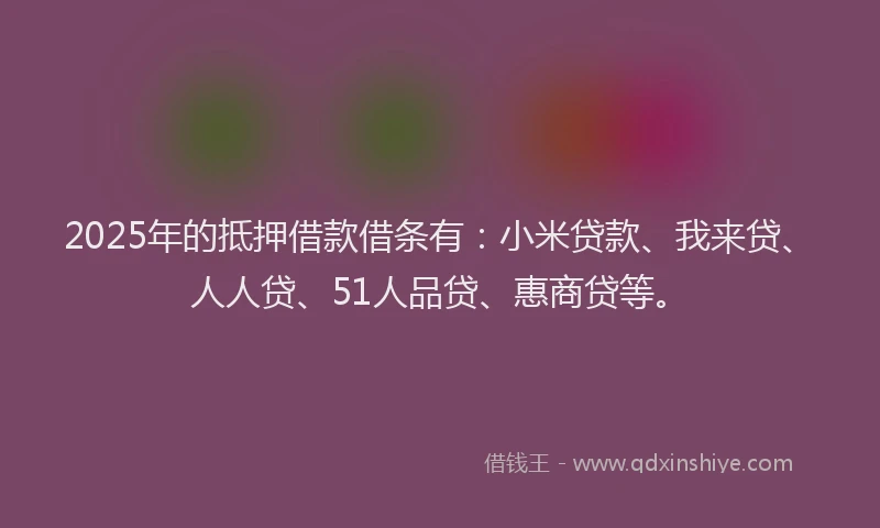 2025年的抵押借款借条有：小米贷款、我来贷、人人贷、51人品贷、惠商贷等。