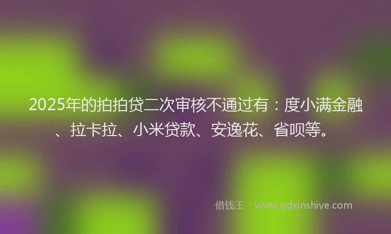 2025年的拍拍贷二次审核不通过有：度小满金融、拉卡拉、小米贷款、安逸花、省呗等。