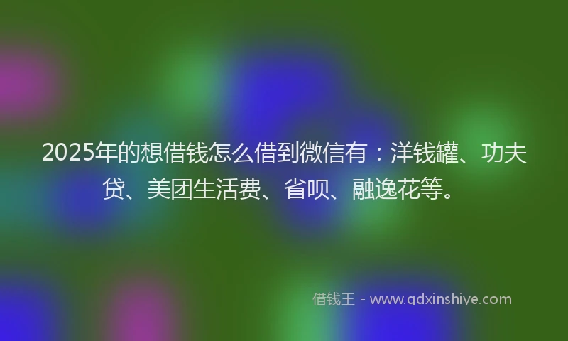 2025年的想借钱怎么借到微信有：洋钱罐、功夫贷、美团生活费、省呗、融逸花等。