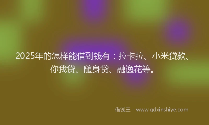 2025年的怎样能借到钱有：拉卡拉、小米贷款、你我贷、随身贷、融逸花等。