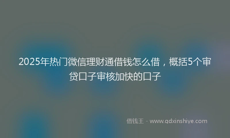 2025年热门微信理财通借钱怎么借，概括5个审贷口子审核加快的口子