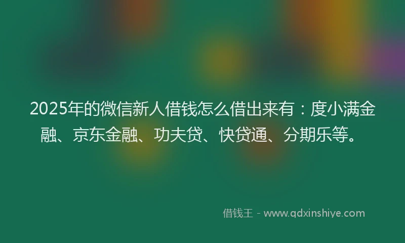 2025年的微信新人借钱怎么借出来有：度小满金融、京东金融、功夫贷、快贷通、分期乐等。