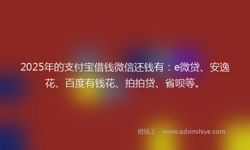 2025年的支付宝借钱微信还钱有：e微贷、安逸花、百度有钱花、拍拍贷、省呗等。