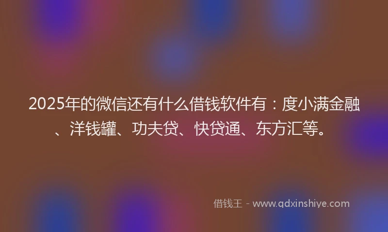 2025年的微信还有什么借钱软件有：度小满金融、洋钱罐、功夫贷、快贷通、东方汇等。