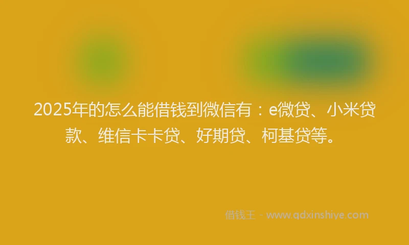 2025年的怎么能借钱到微信有：e微贷、小米贷款、维信卡卡贷、好期贷、柯基贷等。