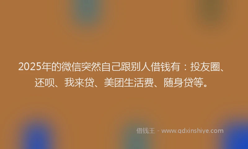 2025年的微信突然自己跟别人借钱有：投友圈、还呗、我来贷、美团生活费、随身贷等。