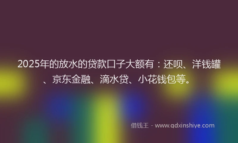 2025年的放水的贷款口子大额有：还呗、洋钱罐、京东金融、滴水贷、小花钱包等。