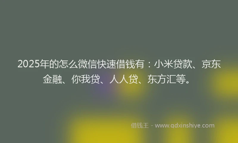 2025年的怎么微信快速借钱有：小米贷款、京东金融、你我贷、人人贷、东方汇等。