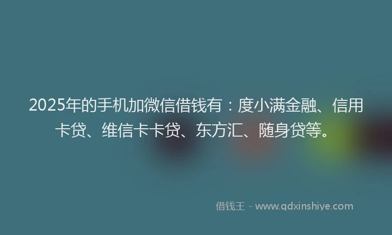 2025年的手机加微信借钱有：度小满金融、信用卡贷、维信卡卡贷、东方汇、随身贷等。