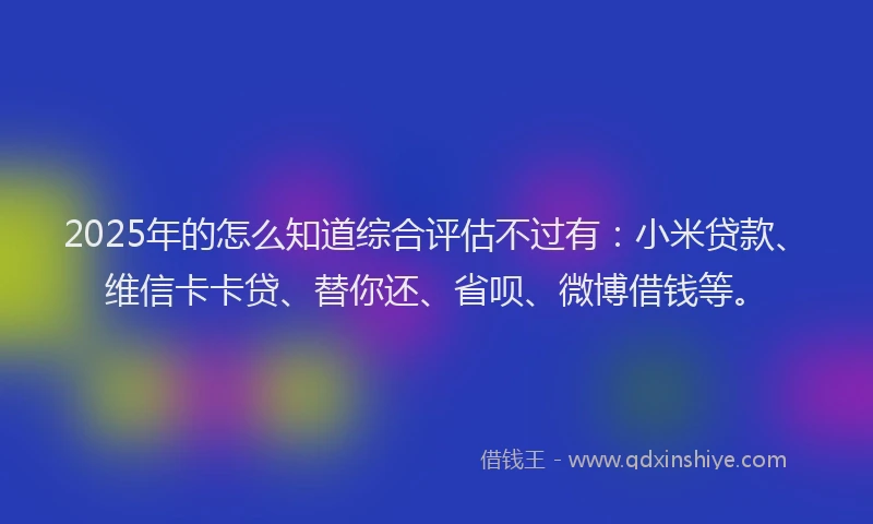 2025年的怎么知道综合评估不过有：小米贷款、维信卡卡贷、替你还、省呗、微博借钱等。