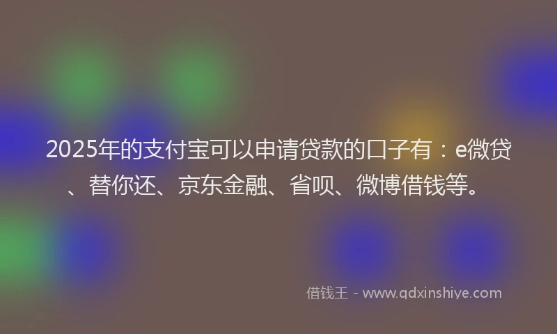 2025年的支付宝可以申请贷款的口子有：e微贷、替你还、京东金融、省呗、微博借钱等。