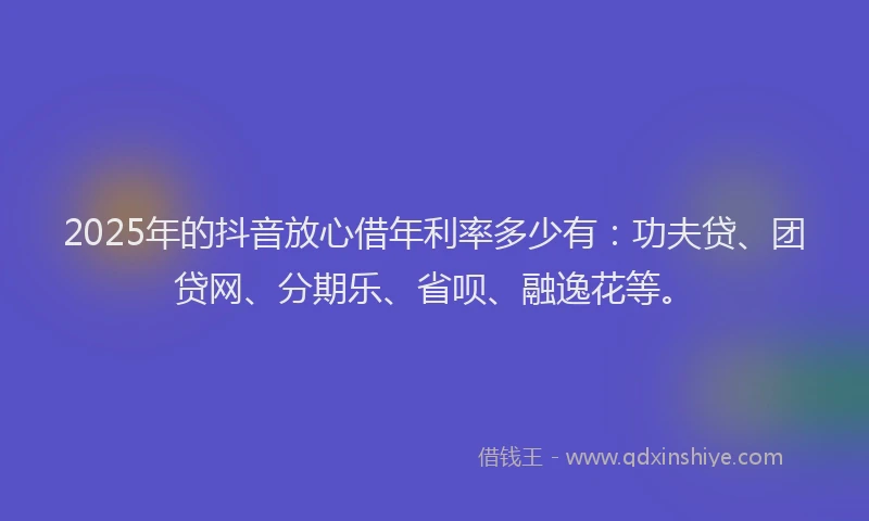 2025年的抖音放心借年利率多少有：功夫贷、团贷网、分期乐、省呗、融逸花等。