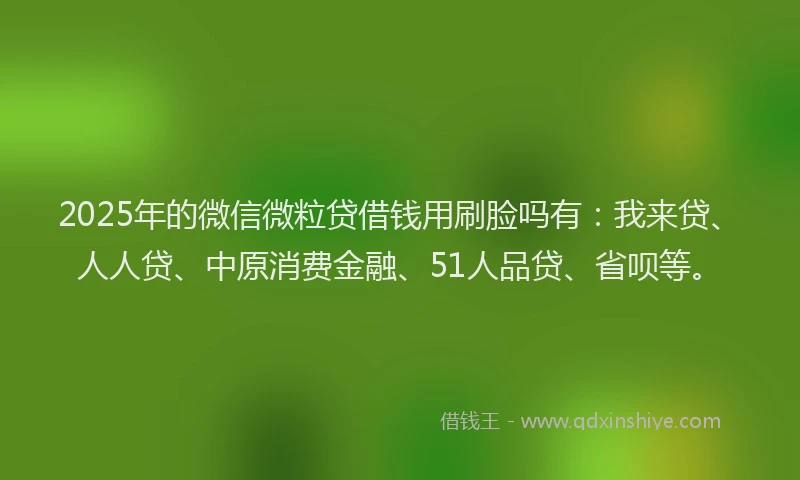 2025年的微信微粒贷借钱用刷脸吗有：我来贷、人人贷、中原消费金融、51人品贷、省呗等。